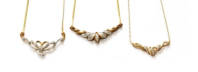 Lot 77 - Three 9 Carat Gold Diamond Necklaces, of...