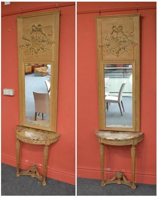 Lot 1309 - A Pair of Late 19th Century French Walnut Console Tables and Mirrors, of rectangular form with...