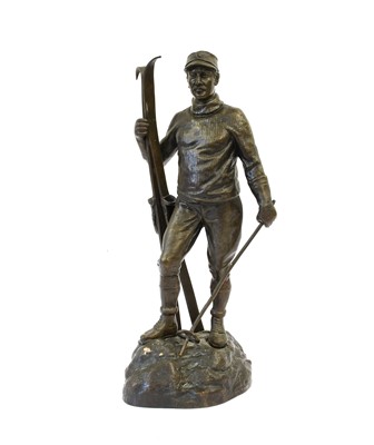 Lot 401 - Brose: A Bronze Figure of a Skier, holding is...