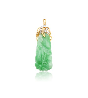 Lot 2278 - A Jade and Diamond Pendant the carved...