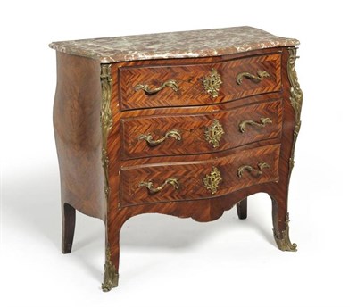 Lot 1310 - A 19th Century Louis XV Style Kingwood and Tulipwood Banded Serpentine Bombé Commode, retailed...