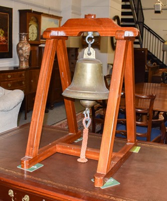 Lot 1195 - Ships Bell on Stand, 50cm by 60cm by 74cm