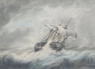 Lot 1040 - British School (19th century) A ship in choppy...