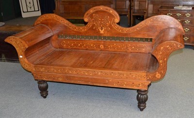 Lot 1313 - An Anglo-Indian Hardwood Marquetry Settee, with shaped back support and rounded arms, raised on...