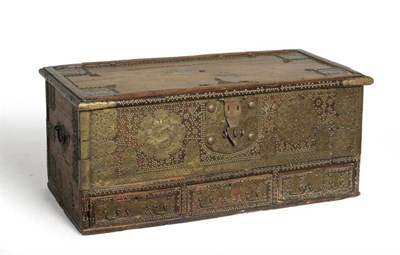 Lot 1314 - A 19th Century Hardwood and Brass-Studded Zanzibar Chest, with hinged lid, the decorative clasp and