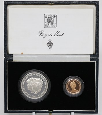 Lot 358 - Royal Marriage Proof Gold Sovereign and Silver...