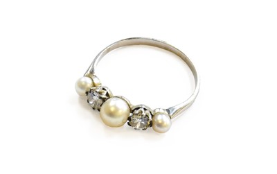 Lot 142 - A Pearl and Diamond Five Stone Ring, unmarked,...