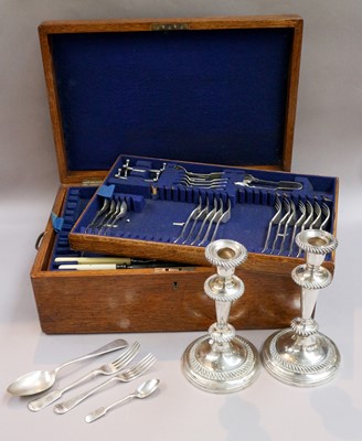 Lot 235 - An Oak Canteen, containing silver plated...