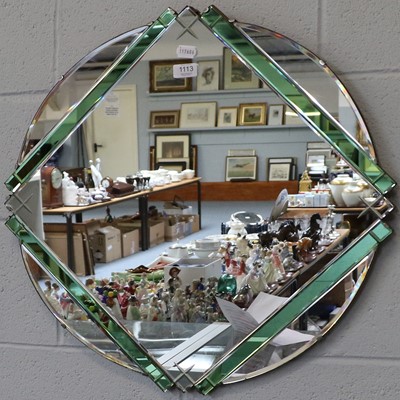 Lot 1113 - Art Deco Tinted Glass Mirror, 65cm diameter