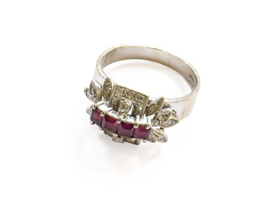 Lot 128 - A Synthetic Ruby and Diamond Ring, stamped...