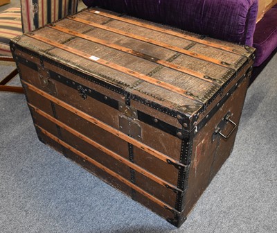 Lot 1138 - A Large Slat Top Trunk, 91cm by 54cm by 61cm