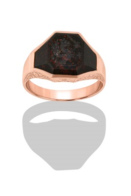 Lot 2375 - A Bloodstone Signet Ring the facetted...