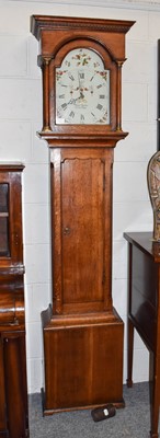 Lot 1170 - A white dial thirty-hour oak longcase clock,...