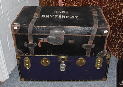 Lot 1202 - A Leather Bound Travelling Trunk; together...