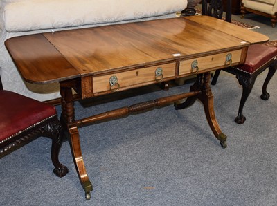 Lot 1155 - A Reproduction Mahogany Drop Leaf Sofa Table,...