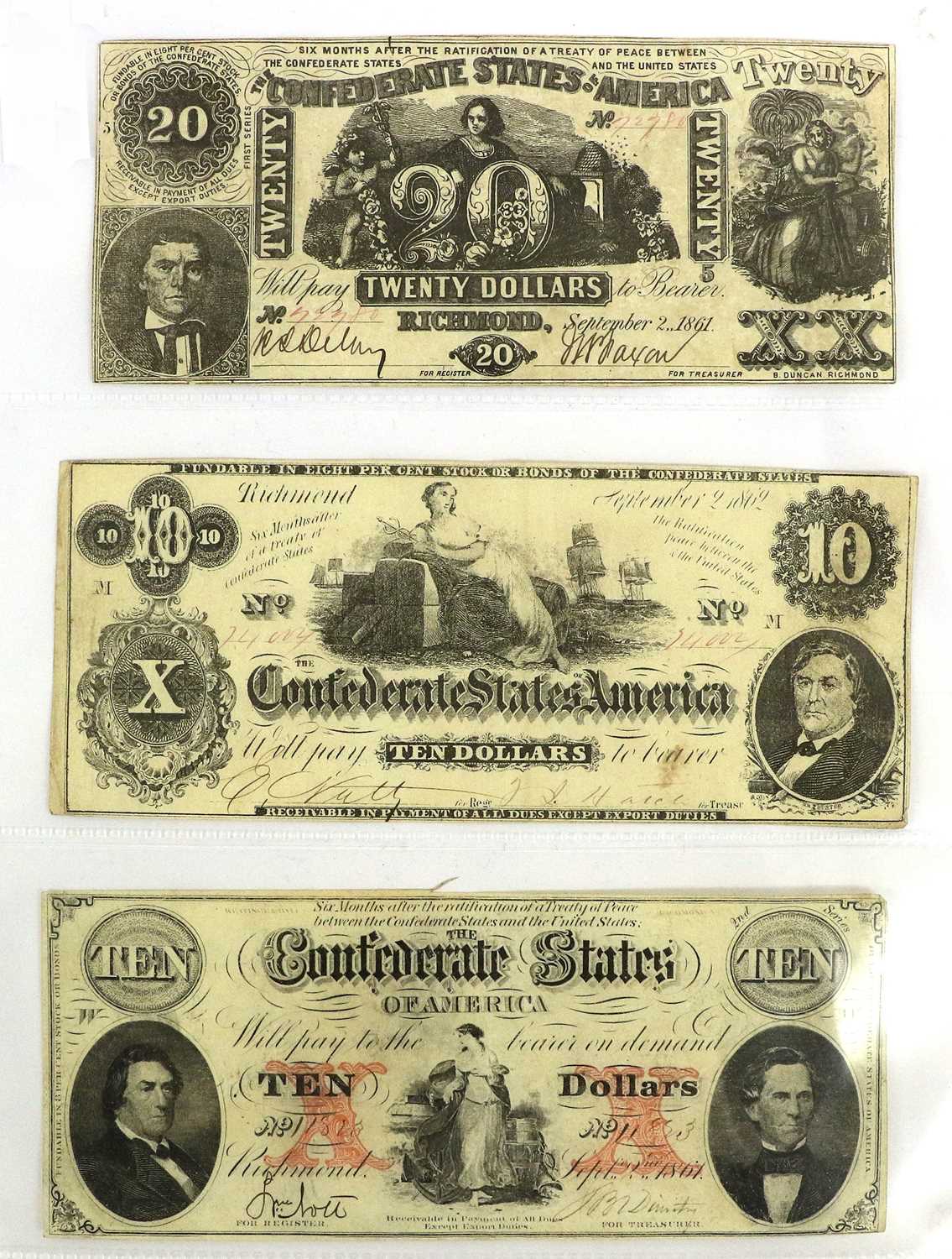 Lot 573 - 3 x Confederate States of America Banknotes...