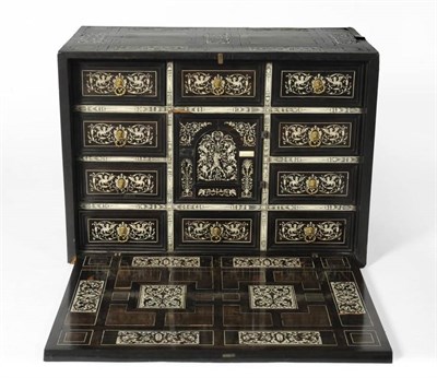 Lot 1319 - An 17th Century Italian or Spanish Baroque Ivory Inlaid and Ebonised Table Cabinet, inlaid with...