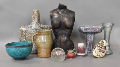 Lot 301 - Studio Pottery and Art Glass, including an...