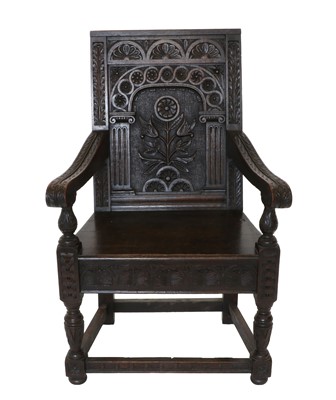 Lot 600 - A Victorian Joined Oak Wainscot Armchair, in...