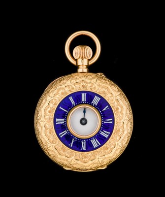 Lot 2371 - A Lady's 18 Carat Gold Enamel Fob Watch, circa...