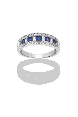 Lot 2350 - A Sapphire and Diamond Half Hoop Ring five...