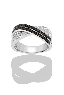 Lot 2351 - An 18 Carat White Gold Diamond Crossover Ring...