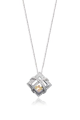 Lot 2272 - A Diamond Pendant on Chain the rectangular...