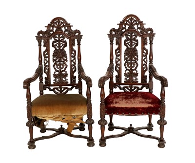 Lot 745 - A Pair of Victorian Carved Oak Open Armchairs,...