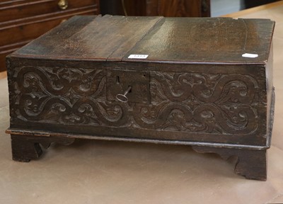 Lot 1313 - An Oak Bible Box, 17th century, with scroll...