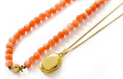 Lot 65 - A Coral Bead Necklace, clasp stamped '9KT',...