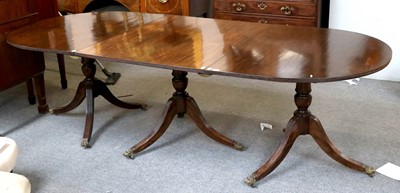 Lot 1292 - A Mahogany Triple Pillar D-End Dining Table,...