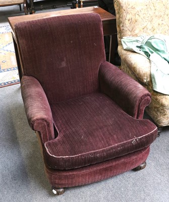 Lot 1312 - A Victorian Armchair Upholstered in Purple Fabric