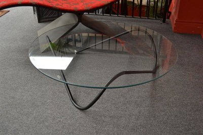 Lot 1013B - A Contemporary Kaeko Coffee Table, designed by Rafic Farah, black steel base with toughened...