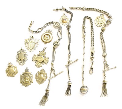 Lot 301 - Four Continental White Metal Watch Chains,...