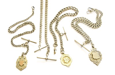 Lot 268 - Five Silver Curb Link Watch Chains, three of...