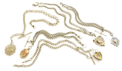 Lot 267 - Five Silver Curb Link Watch Chains, four of...