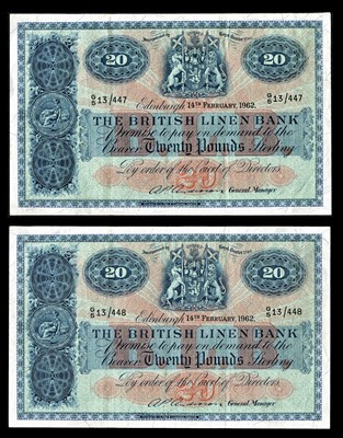 Lot 469 - 2 x Scotland, The British Linen Bank £20 1962,...