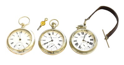 Lot 302 - Three Plated Open Faced Pocket Watches, signed...