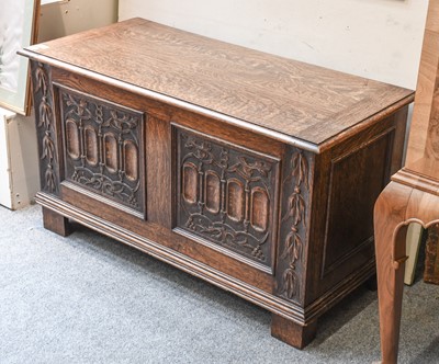 Lot 1291 - A 1930's Carved Oak Blanket Chest, 107cm by...