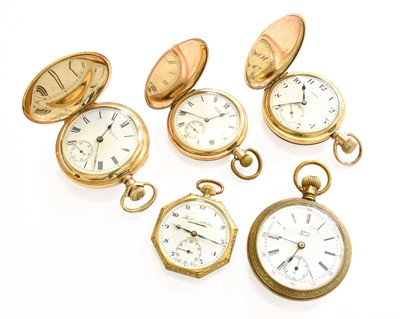 Lot 49 - Three Gold Plated Full Hunter Pocket Watches,...