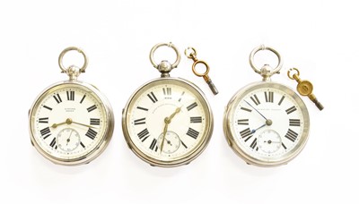 Lot 37 - Three Silver Open Faced Pocket Watches, all...