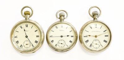 Lot 73 - Three Silver Open Faced Pocket Watches, signed...