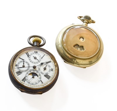 Lot 159 - A Gun Metal Triple Calendar Moonphase Pocket...