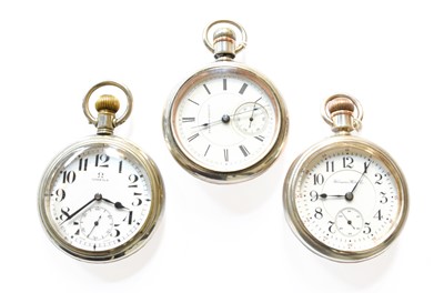 Lot 144 - Three Nickel Plated Open Faced Pocket Watches,...