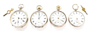 Lot 177 - Four Silver Open Faced Pocket Watches, case...