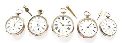 Lot 175 - Five Open Faced Silver Pocket Watches