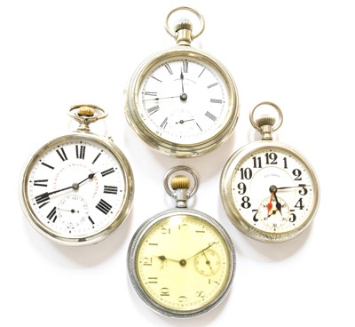 Lot 192 - A Nickel Plated Open Faced Pocket Watch,...