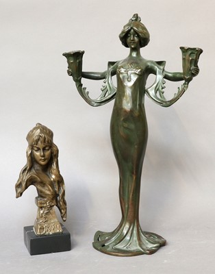 Lot 195 - An Art Nouveau Style Bronze Figural Candle...