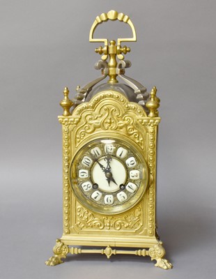 Lot 227 - A Brass French Brass Striking Mantel Clock,...