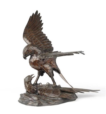 Lot 204A - A Japanese Bronze Group of a Hawk with Pheasant Prey, late Meiji period (1868-1912), the hawk...